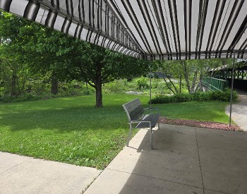 Patio overlooking the Mettawee River at the Slate Valley Museum