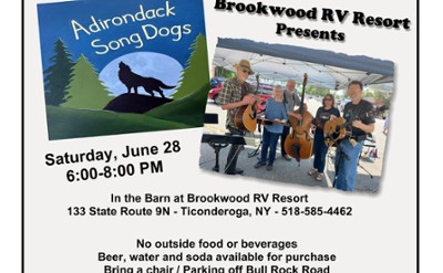 Adirondack Song Dogs in Concert Saturday, June 28 from 6:00-8:00 PM in the Barn at Brookwood RV Resort