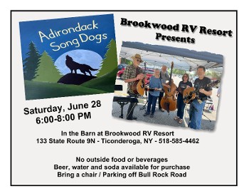 Adirondack Song Dogs in Concert Saturday, June 28 from 6:00-8:00 PM in the Barn at Brookwood RV Resort