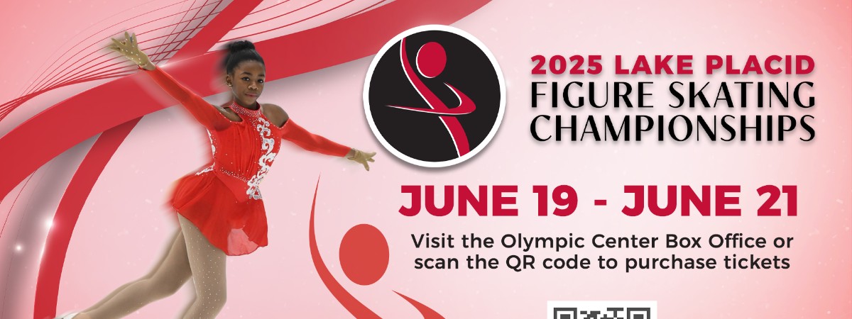 figure skater on a red background promoting a skating championship