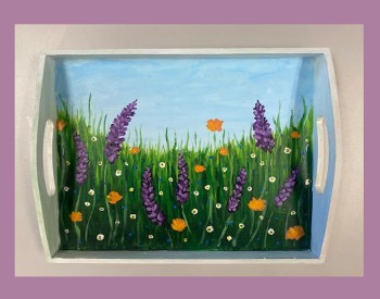 Wildflower Wood Tray Paint Class for Stress Relief