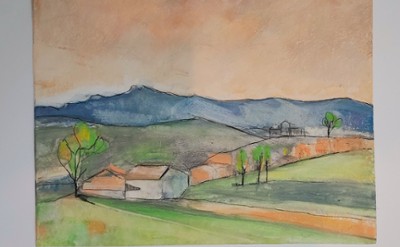  A landscape in chalk and pastel.