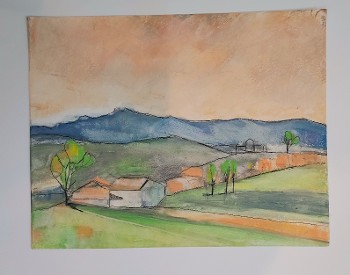 A landscape in chalk and pastel.