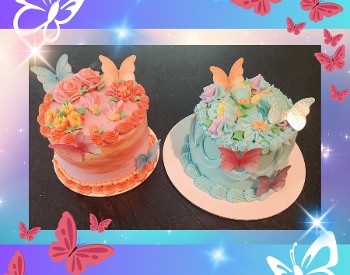 Pastel colored frosted cakes with icing frosting