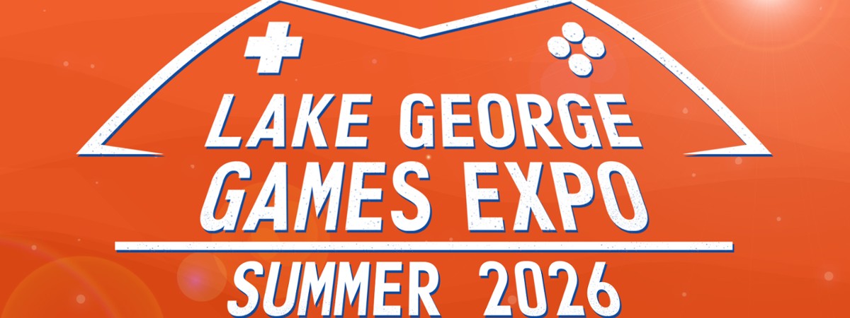 The Lake George Games Expo logo on an orange background.