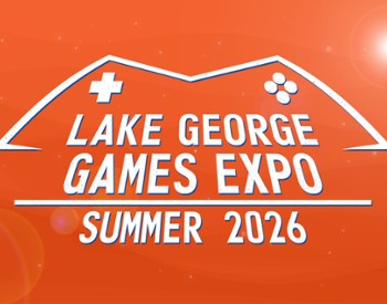 The Lake George Games Expo logo on an orange background.