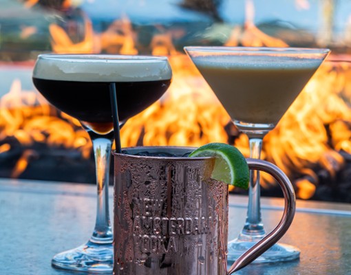 cocktails by a fire pit