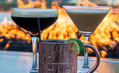 cocktails by a fire pit