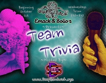Promotional Flyer for team trivia at Emack and bolio’s ice cream shop on wednesdays at 630 starting october 1st