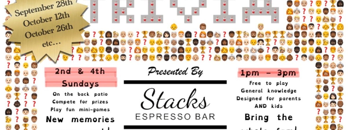 Promotional flyer for sunday team trivia at stacks espresso bar on lark street