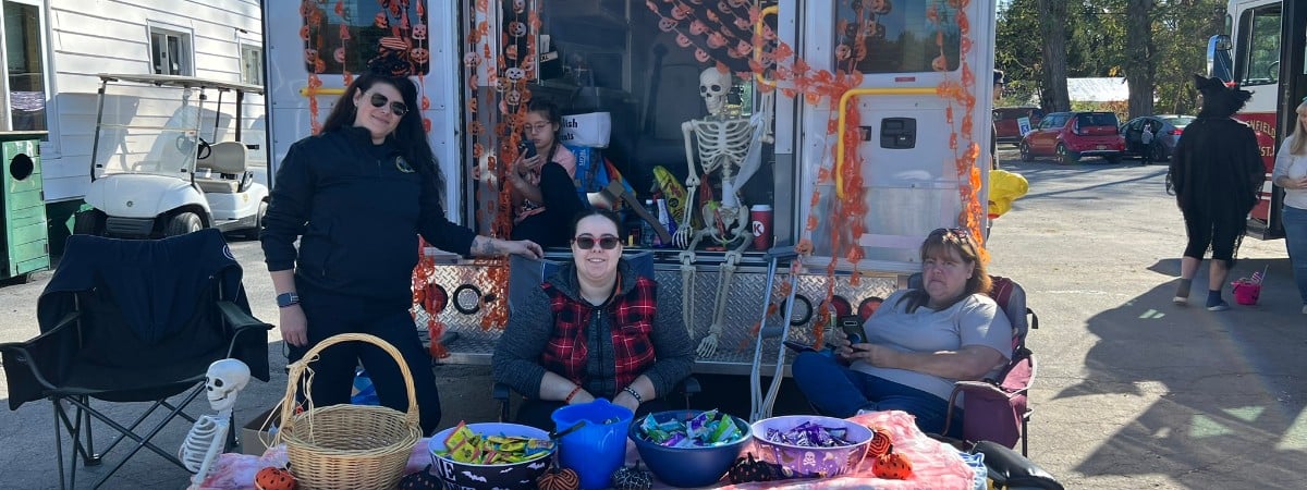 Greenfield Ambulance takes part in the Greenfield Fall Festival with a spooky ambulance.