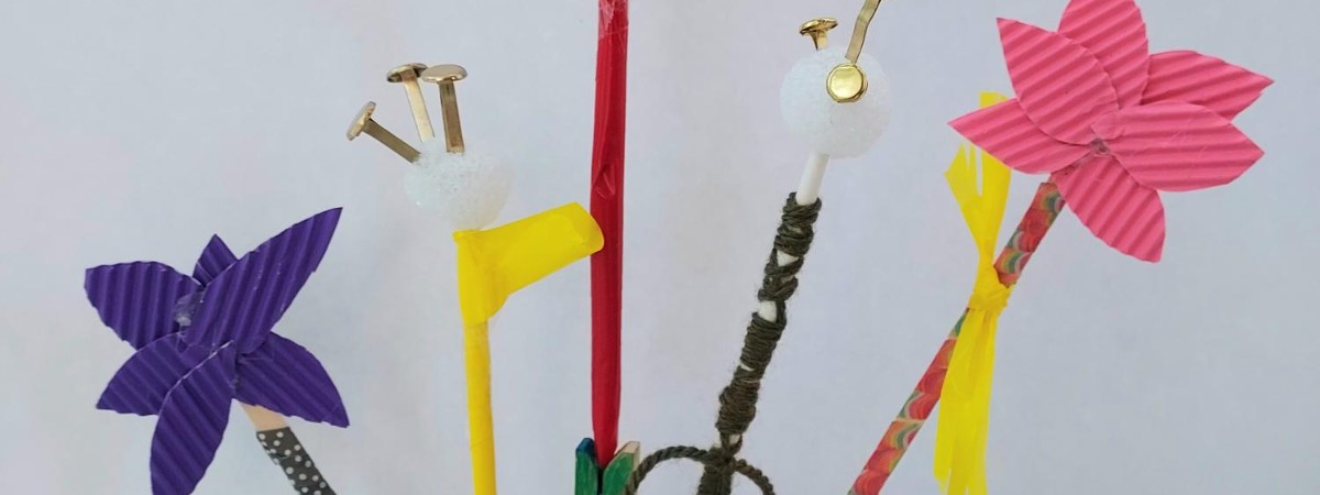 An arrangement of fake flowers