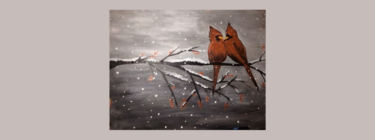 Cardinals in the Snow Paint Class for Stress Relief