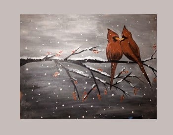 Cardinals in the Snow Paint Class for Stress Relief