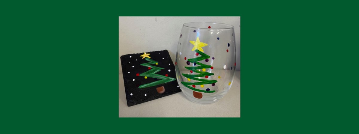 Holiday Tree Wine Glasses & Slate Coasters Paint & Sip Event