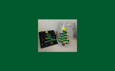 Holiday Tree Wine Glasses & Slate Coasters Paint & Sip Event