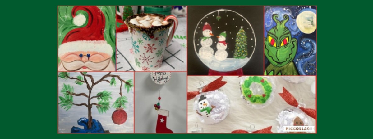 Kids paint a canvas of choice & make ornaments while enjoying cocoa, cookies, and holiday music!