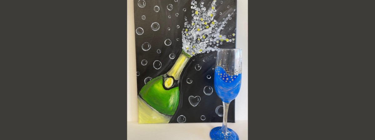 New Year’s Eve Party – Bubbly Painting & Set of Flutes with Champagne!