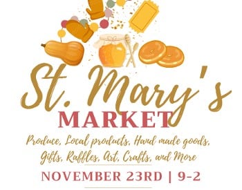 Text, St. Mary's Market November 23rd 9-2