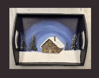 Snowy Cabin Wood Tray Paint & Sip Event!