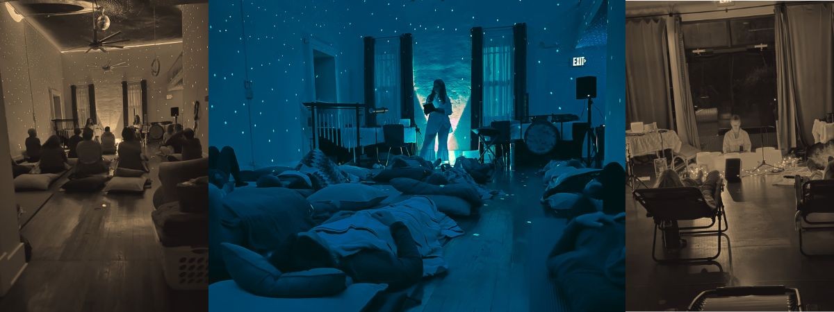 Photo collage of local sound journey events