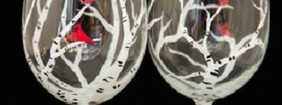 Wine Glass Painting &ndash; Birch Heaven