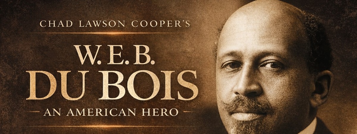 Title of the play and a Du Bois headshot