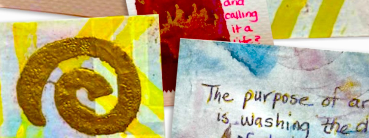 A group of colorful artist trading cards