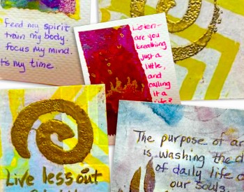 A group of colorful artist trading cards