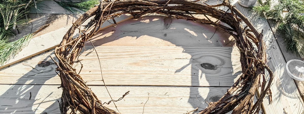 Grapevine wreath on white table