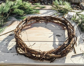 Grapevine wreath on white table