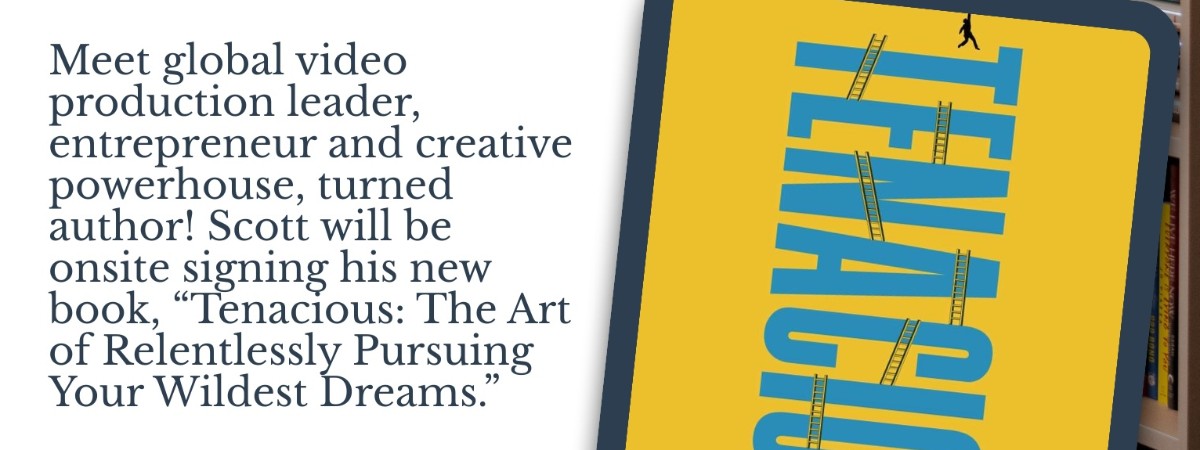 Graphic showcasing details for Scott Scovill Book Signing on April 8th at Lakebound Bookstore