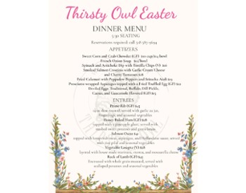 Easter Dinner menu