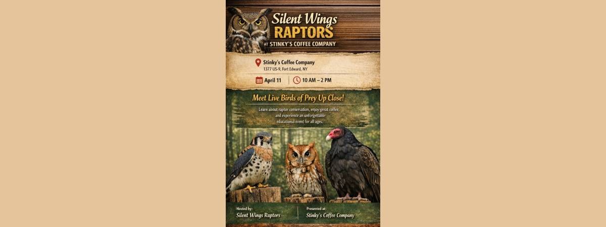 birds of prey at stinky's coffee poster