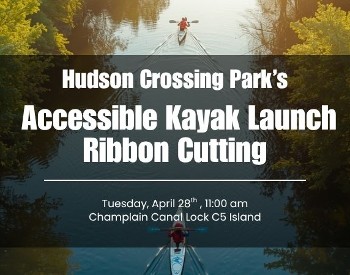 Two kayakers are on a tree lined river. Over the image is a black translucent box with the event title in white letters.