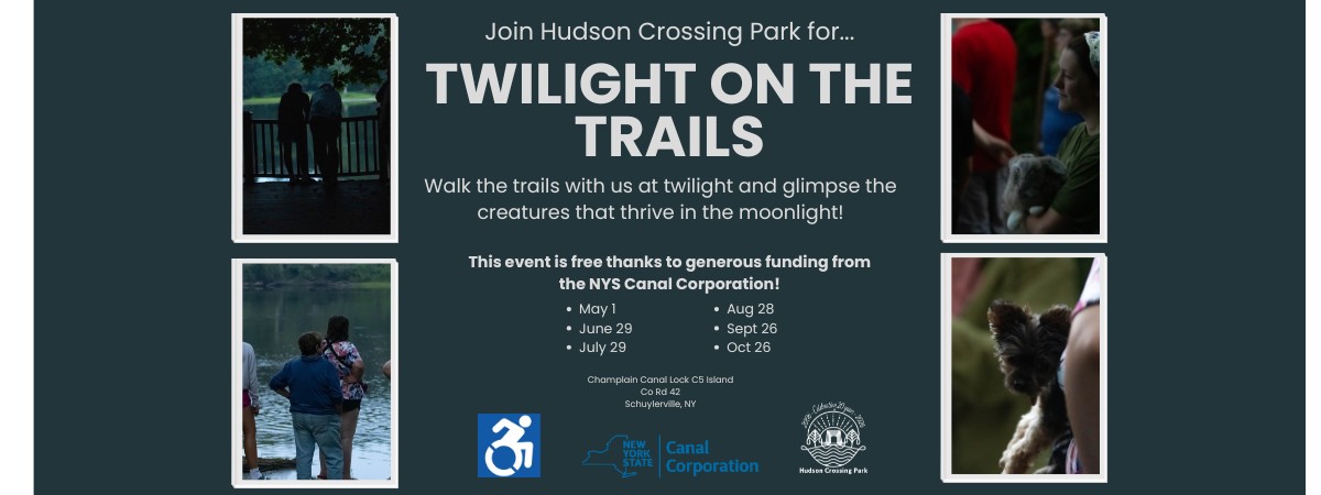 A dark blue graphic with the event title, details, and sponsor logos. There are 4 pictures depicting people enjoying the trails after dark.