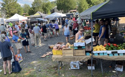 A crowd of people buying vegetables