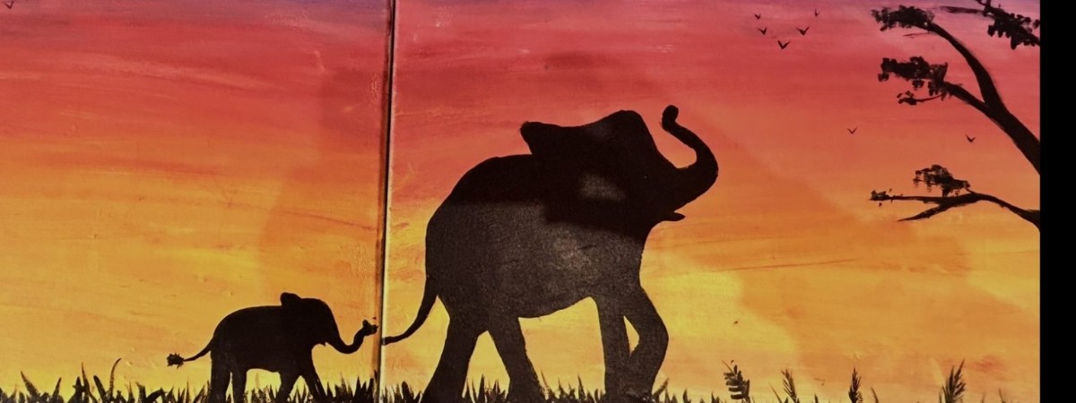 painting of baby and mom elephant