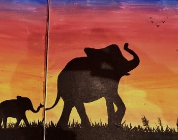 painting of baby and mom elephant