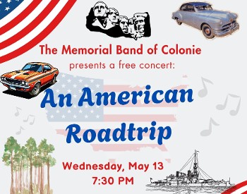 An American Roadtrip title with assorted patriotic images