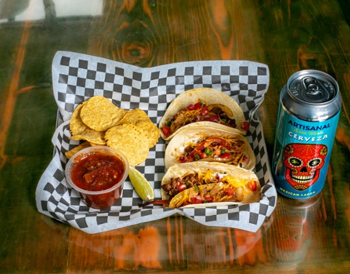 Steak, chicken, and pulled pork tacos with craft beer at Taco and Beer Dar in Saratoga Springs at Artisanal Brew Works