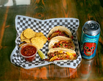 Steak, chicken, and pulled pork tacos with craft beer at Taco and Beer Dar in Saratoga Springs at Artisanal Brew Works