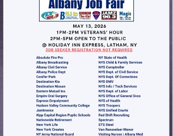 Albany Job Fair is here ! 📅 May 13, 2026 🕘 1 PM &ndash; 2 PM: Veterans-Only Hour 🕑 2 PM &ndash; 5 PM: Open to the Public 📍 Holiday Inn Express, Latham ✔️ Meet recruiters face-to-face ✔️ Explore full-time, part-time & career-change opportunities ✔️ Bring your r&eacute;sum&eacute; &mdash; or send it ahead to be shared with all e