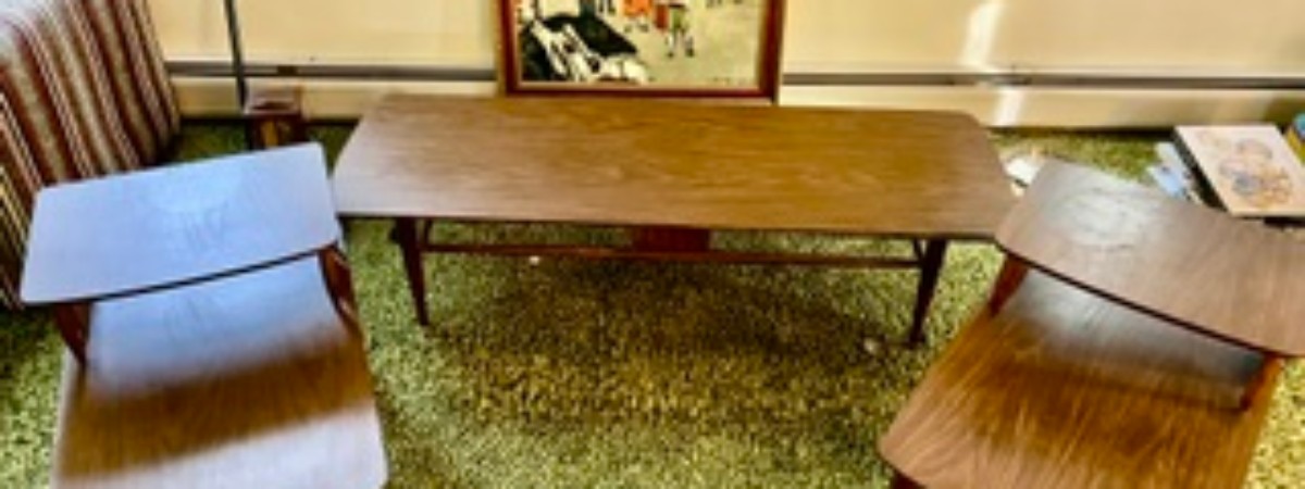Coffee table with matching end tables.
