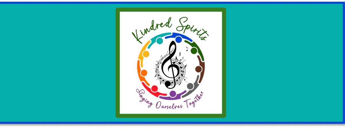 Kindred Spirits Music Series logo - People icons encircling a large G cleff & a musical staff with notes