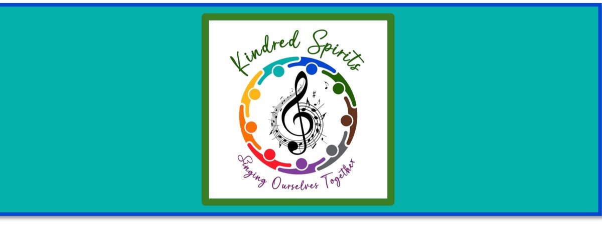 Kindred Spirits Music Series logo - People icons encircling a large G cleff & a musical staff with notes