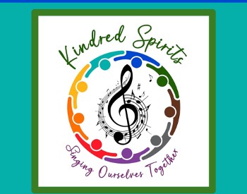 Kindred Spirits Music Series logo - People icons encircling a large G cleff & a musical staff with notes
