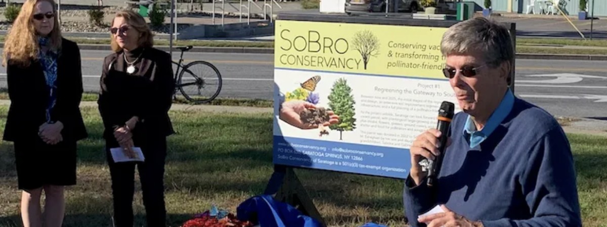 Tom Denny at the SoBro Triangle marking another milestone in the development of the SoBro Conservancy