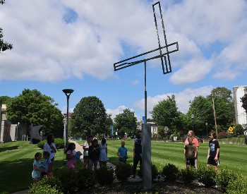 A sculpture on the grounds of The Hyde Collection
