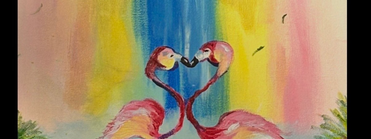 flamingos in love painting